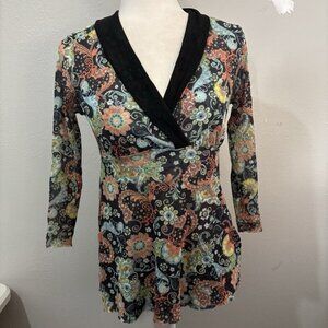 Daisy & Clover Retro Y2k Babydoll Sheer Floral Blouse Size M